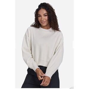 NWT Women's Bad Birdie Script Fleece Crewneck Sweatshirt - Large - White Onyx